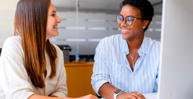 A financial aid representative assisting a student.