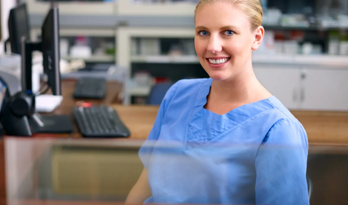 A healthcare professional in an office setting