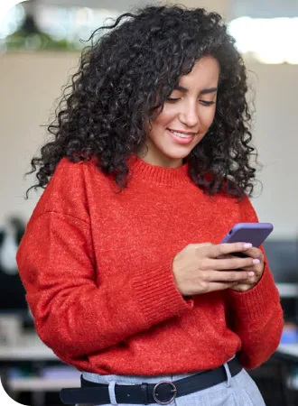 healthcare student on her phone checking her grades